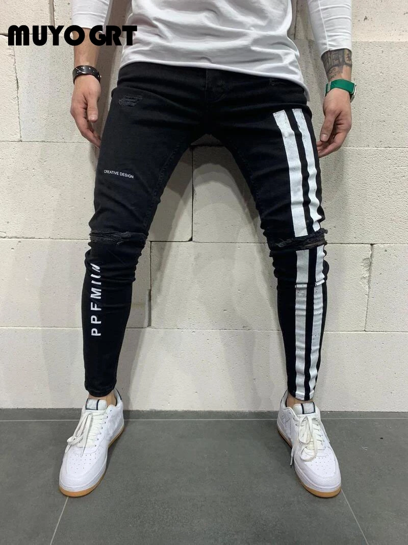 MUYOGRT 2020 New Autumn Fashion Jeans For Men Striped Zipper Denim Hole Wash Vintage Hip Hop Work Trousers Jeans Pants MUYOGRT 2020 New Autumn Fashion Jeans For Men Striped Zipper Denim Hole Wash Vintage Hip Hop Work Trousers Jeans Pants