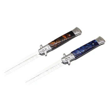 

2Pcs Automatic Stainless Steel Combs Foldable Knife Brushes Hair Trimmer Comb Brush Accessories - Brown & Blue