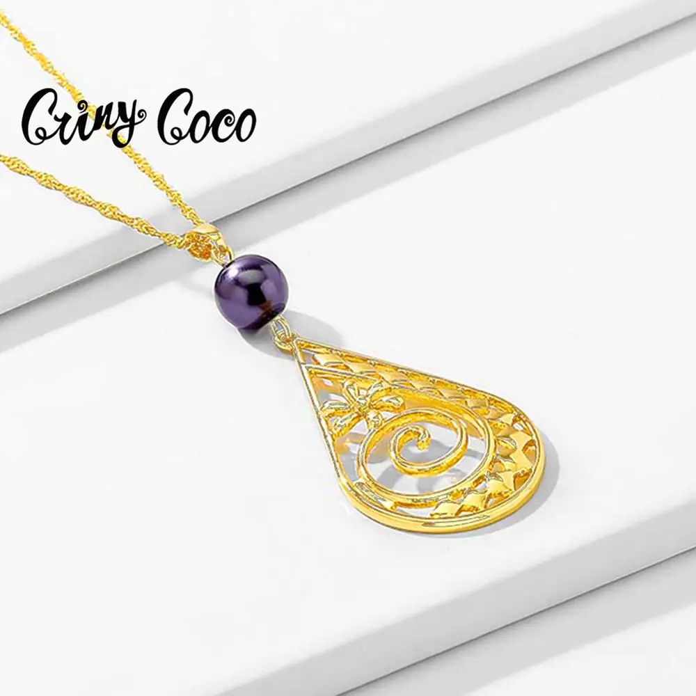 Cring Coco New Hawaiian Necklaces for Women Long Chain Water Drop Pendant Choker Special Girl's Gifts Alloy Party 2020 | Украшения и