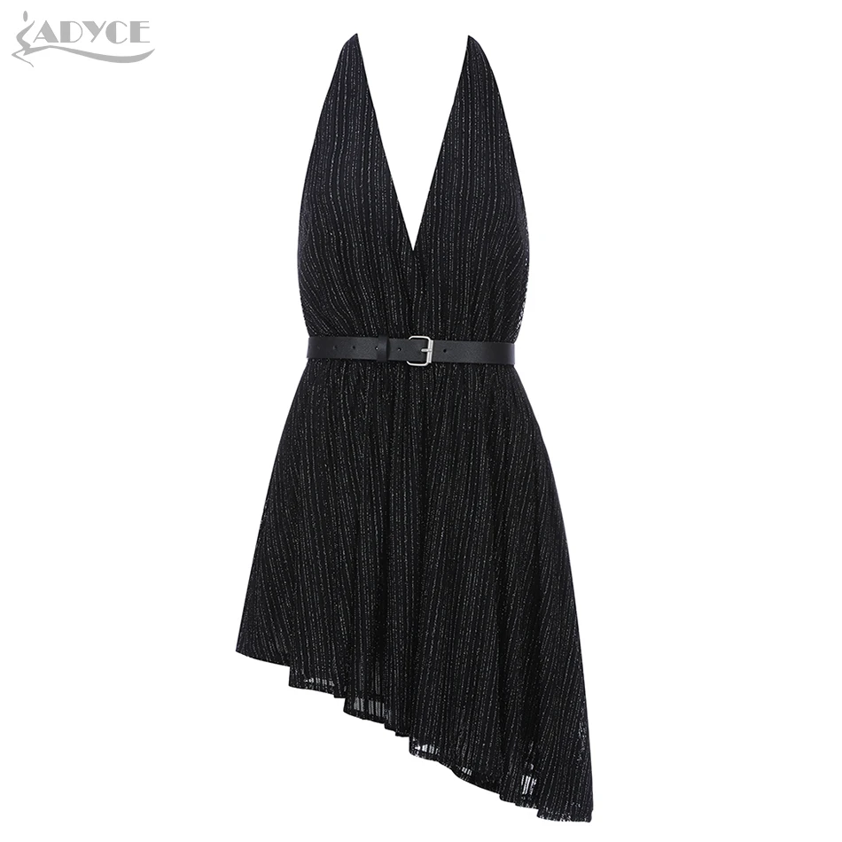 ADYCE новое летнее черное расшитое блестками вечернее платье в стиле знаменитостей женское сексуальное платье с лямкой на шее без рукавов облегающее Клубное платье Vestidos