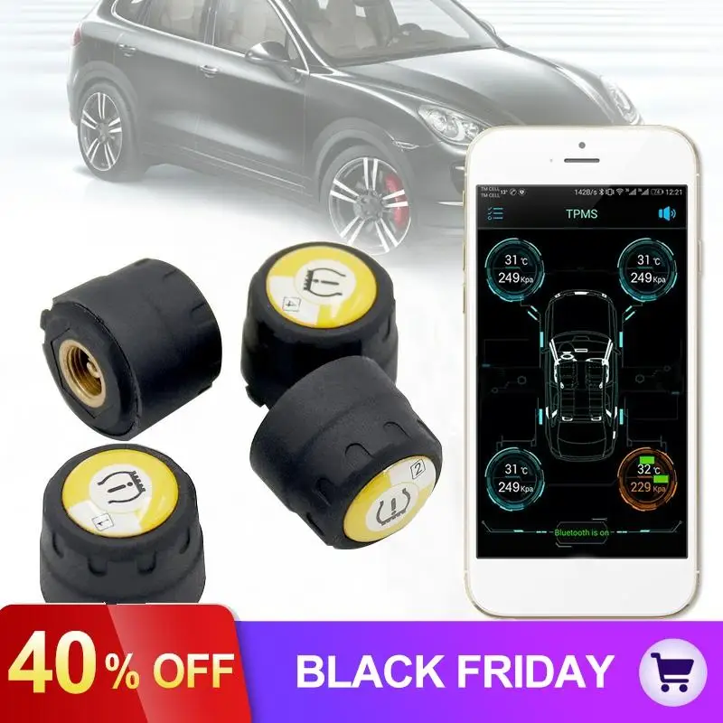 4pcs Smart Bluetooth 4.0 Car TPMS Tyre Tire Pressure Monitoring System Second Generation APP Display External Sensor Android IOS