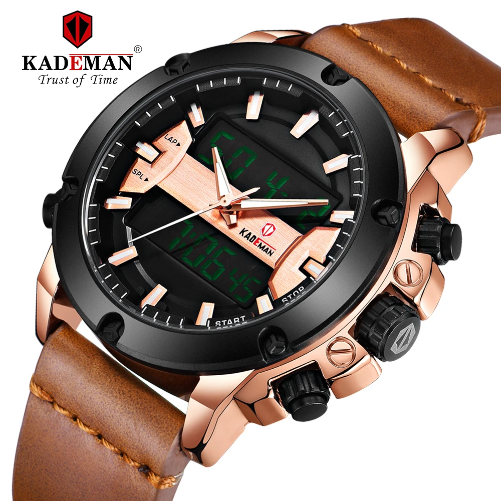 

Kademan Fashion Gold Men Watch Leather Simulation Quartz Watch Men 30M Waterproof Sports Timing Date Men Top Brand Luxury Large