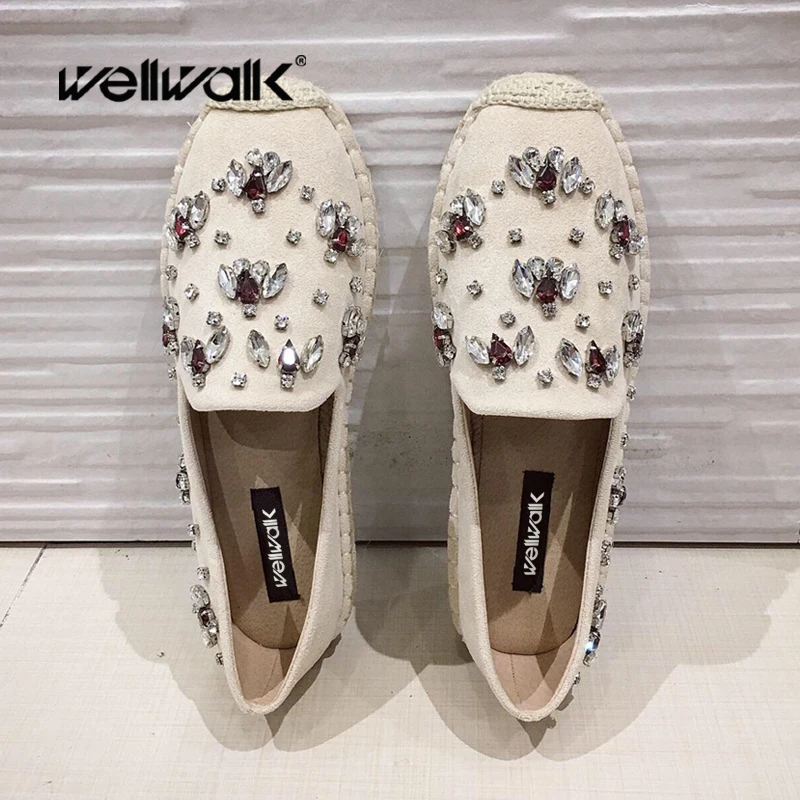 

2020 Slip On Loafers Women Espadrilles Suede Hemp Shoes Rhinestone Appliques Female Spring Moccasins Ladies Fisherman Shoe Woman