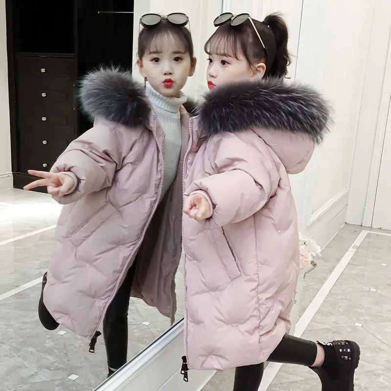 Детская зимняя куртка для девочек, однотонное пальто с капюшоном и длинными рукавами милая теплая зимняя одежда для школьниц зимняя куртка флисовая куртка с рисунком - Цвет: pink beer