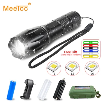 

Rechargeable Led Flashlight Powerful T6 L2 V6 Linterna Torch Zoomable 5 Modes 18650 Battery Outdoor Camping Bicycle Flash Light