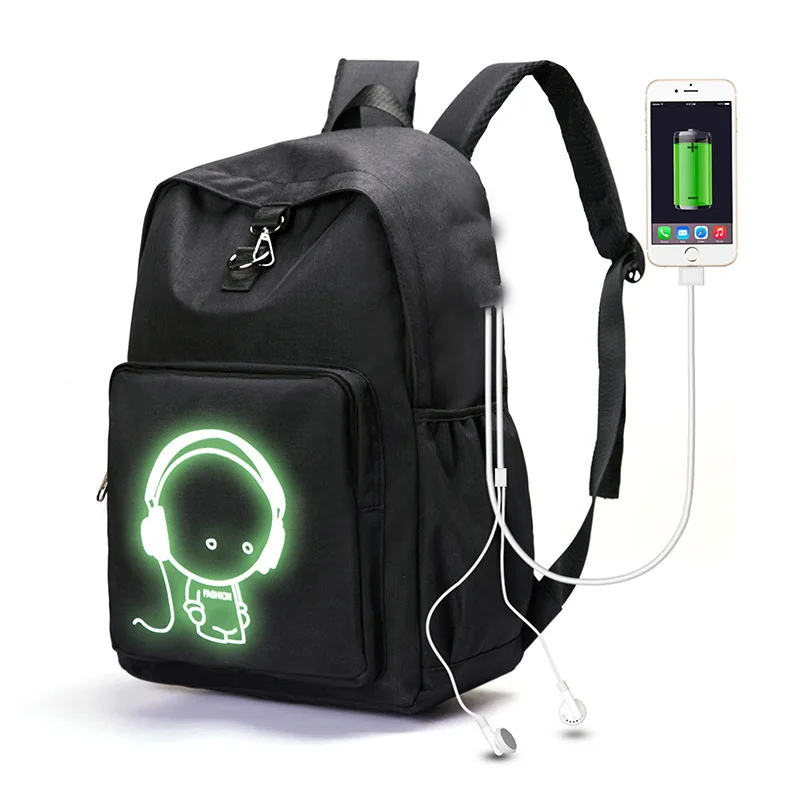 

USB Interface Rechargeable Night Light Backpack Men And Women Primary School STUDENT'S School Bag Oxford Canvas Large Capacity W