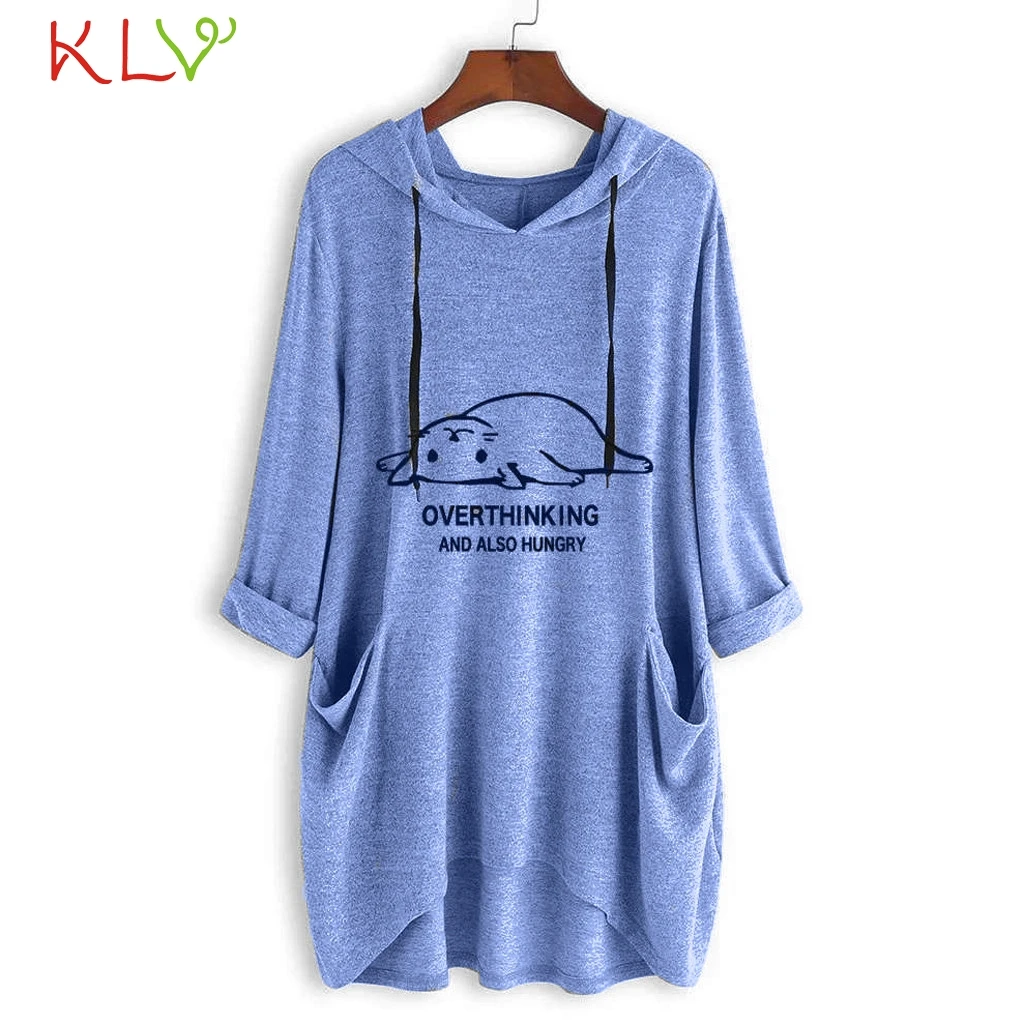 T Shirt Women Hooded Ear Cat Print Long Sleeve Tshirt Fashion Casual Loose Winter Pullover Femme Top Mujer Plus Size 19Jul