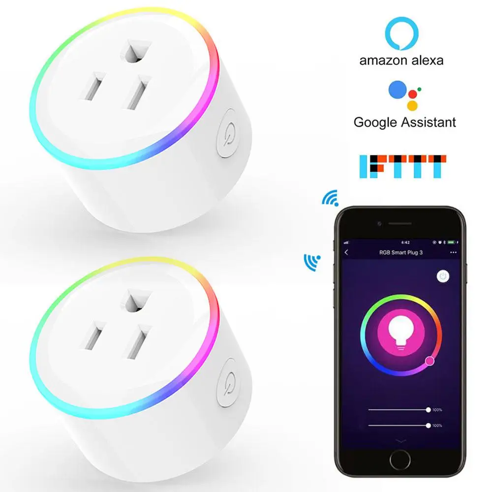 

Teekar 2Pcs US RGB WIFI Smart Plug With Power Monitor Smart Life WIFI Smart Wall Socket Outlet Work With Alexa Google Home Alexa