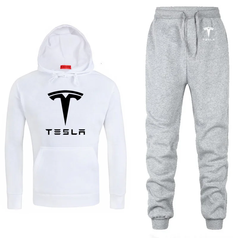 Мужские толстовки с капюшоном и логотипом Tesla, унисекс, модная мужская толстовка с капюшоном в стиле хип-хоп, harajuku, повседневные флисовые худи, штаны, костюм из 2 предметов - Цвет: 803