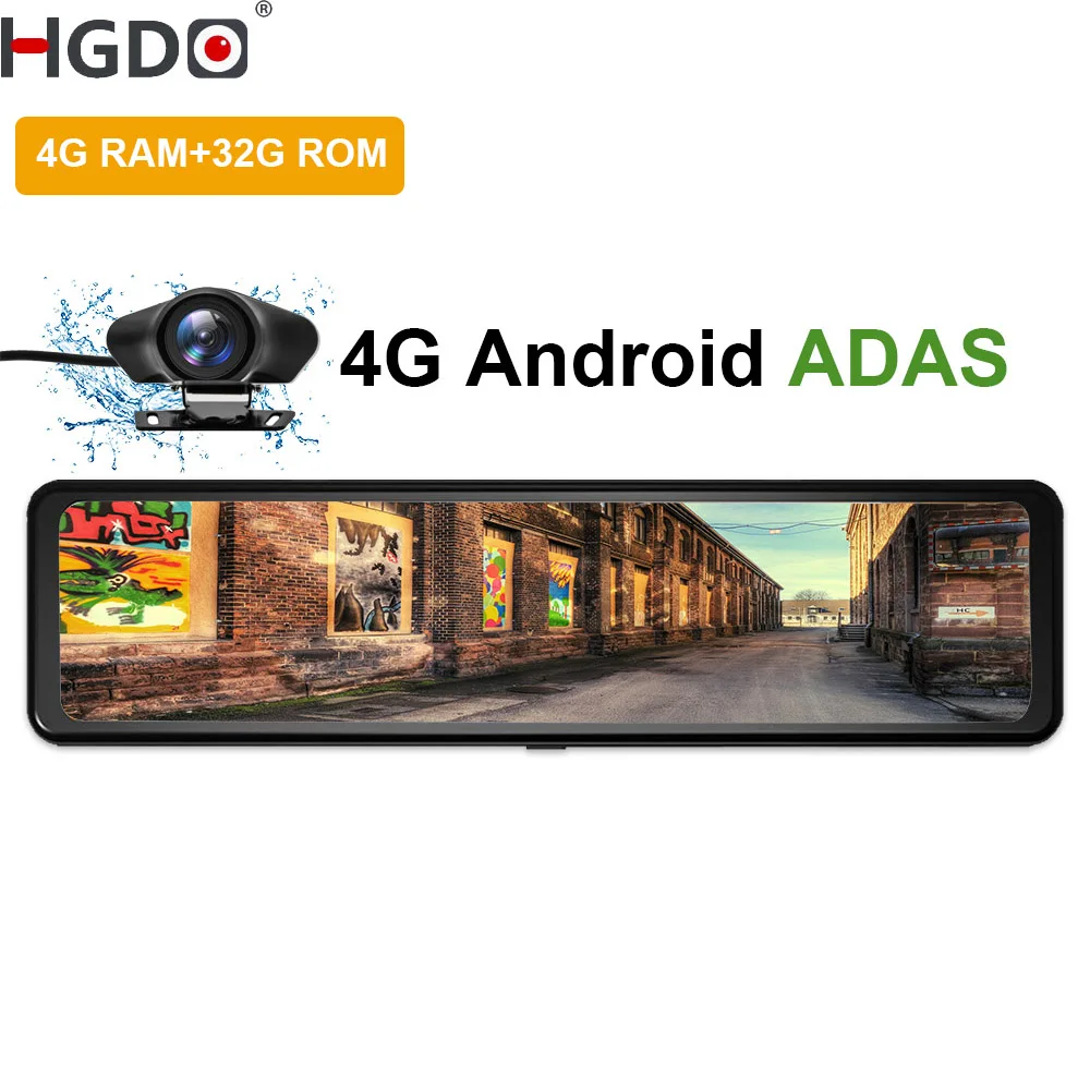 HGDO 12" Android Rearview mirror with camera 1080P 4G Video recorder Mirror DVR 3 in 1 ADAS GPS Mirror Parking sensor Dash cam