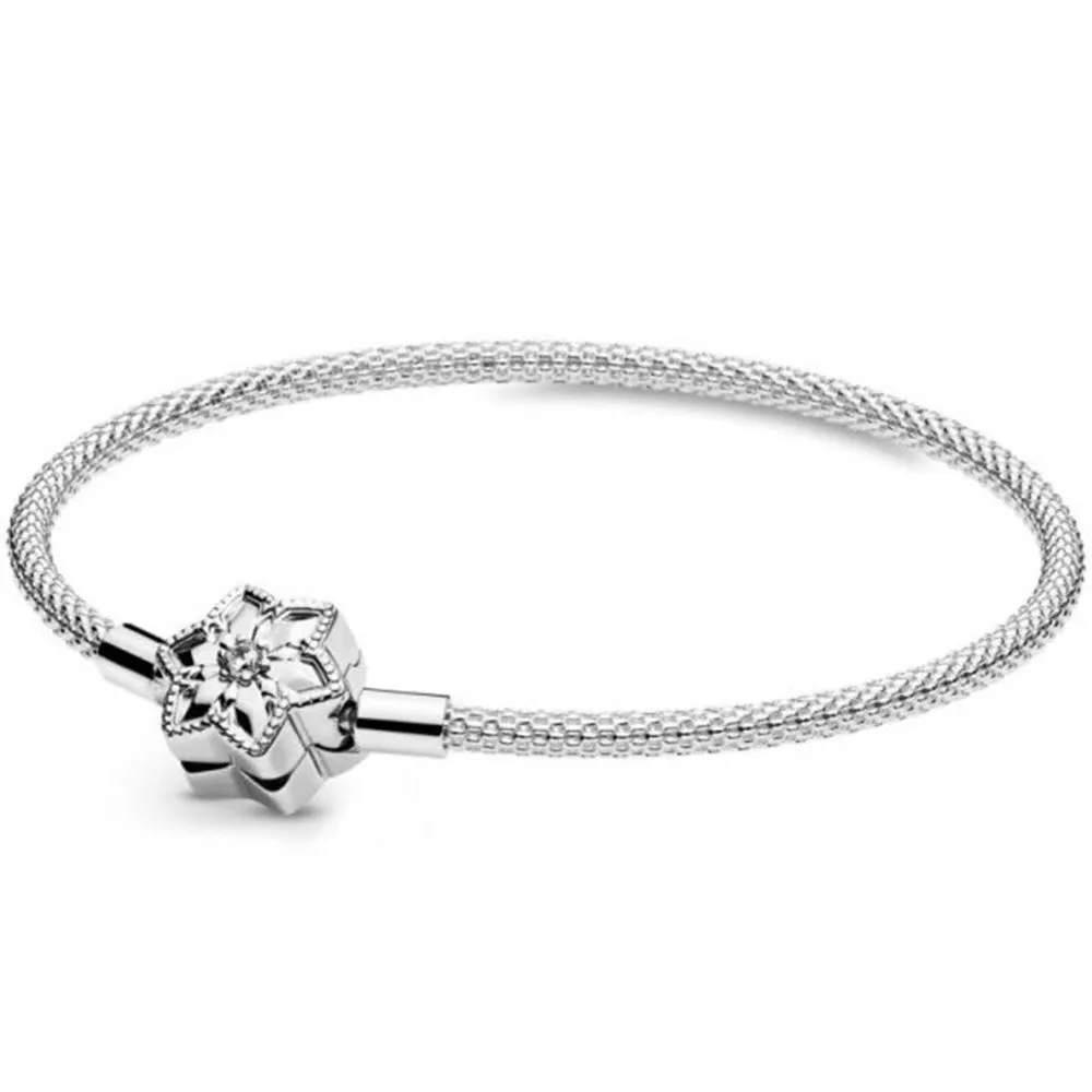 

High Quality Original 925 Sterling Silver Bright Snowflake Mesh Bracelet with Original LOGO Ladies Jewelry Gift Free Shipping.