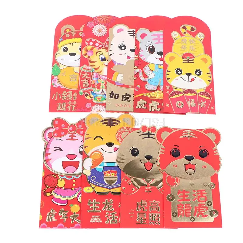 6Pcs Chinese Zodiac New Year Red Envelopes Cute Cartoon Tiger Animal Print Red Packets Hongbao For Lucky Money 2022