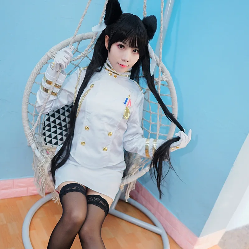 

Game Azur Lane White Ship Uniform Cosplay Costume Women Dress Atago Takao Coat +Skirt+Gloves+Socks+Headgear Costumes for Girls