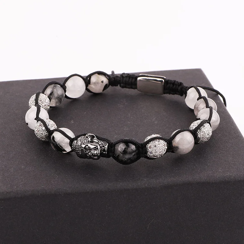 New Design Natural Quartz Stone CZ Pave Charm Buddha Friendship Macrame Adjustable Bracelet Men Women - Image 2