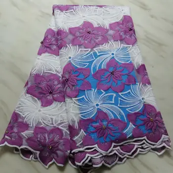 

Fashion African Lace Fabric High Quality 3D Flower Fabric Embroidery with Beads Stones French Tulle Net Lace for Wedding Dress