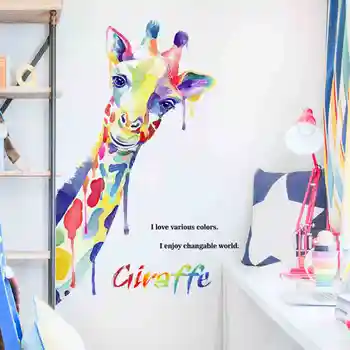 

Colorful Giraffe Head Wall Stickers Jungle Wild Animal Home Decor Vinyl Removable DIY Wall Decals Modern Wall Art Kids Room