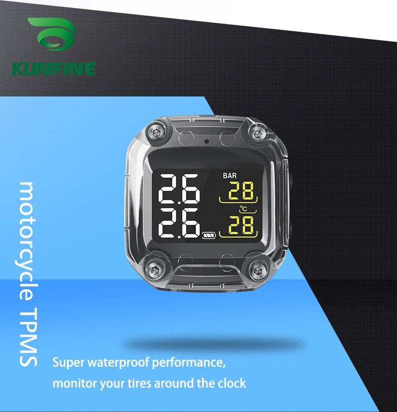 Waterproof Smart Motorcycle TPMS Tyre Pressure Monitoring System Digital LCD Display  Security Alarm Systems With 2 Sensors M3-C-WI (1)