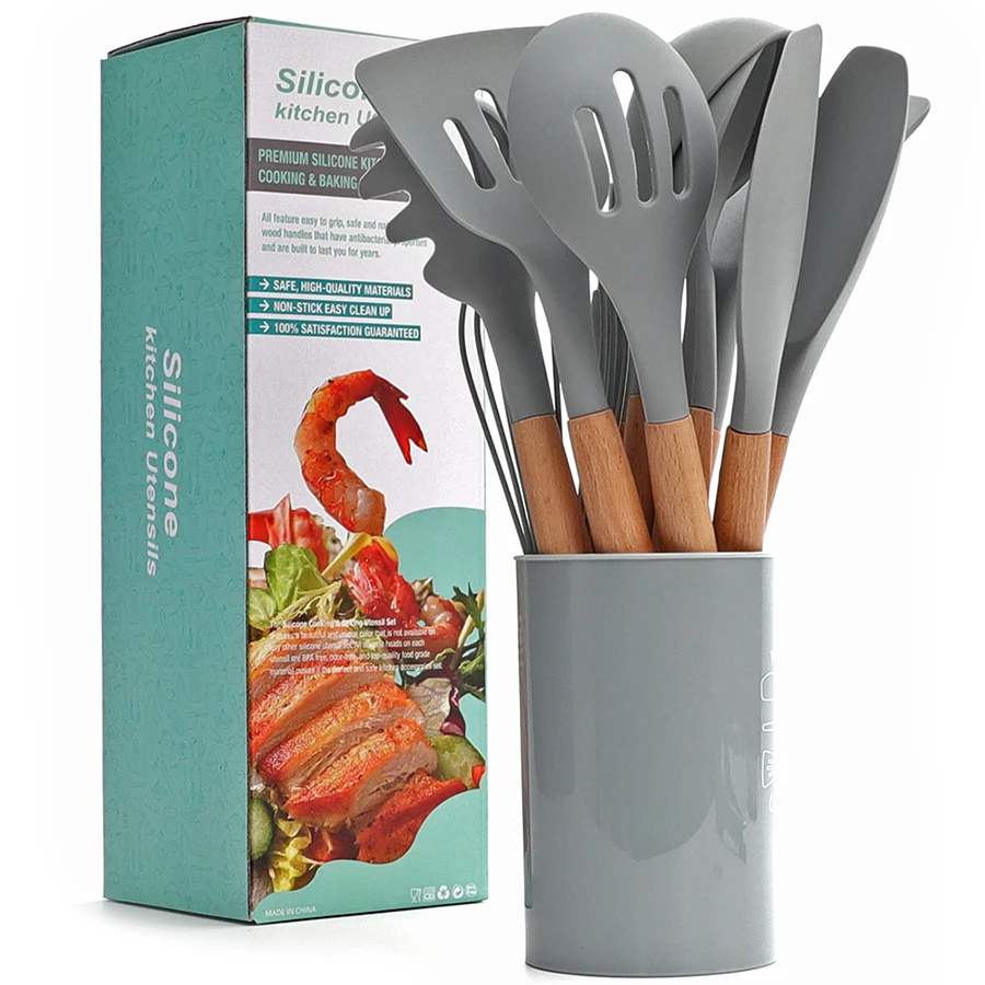 Silicone Cooking Utensils Kitchen Utensil Set Non Stick Spatula Shovel Natural Acacia Wooden Handle Kitchen Tools Cooking Tool Sets Aliexpress