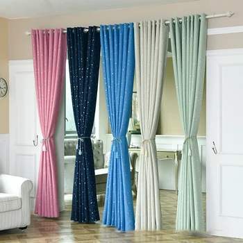 

Shiny Silver Stars Blackout Curtains for Kids Child Bedroom Korean Style Window Voile Tulle Curtains for Living Room Home Decor