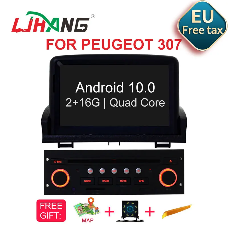 Автомобильный мультимедийный DVD плеер LJHANG Android 10 для Peugeot 307 2008 2009 2010 2011 GPS