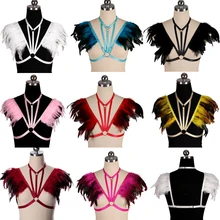 Перо жгут клетка бюстгальтер на бретельках топы на плечах крылья Bralette для женщин сексуальное белье готическое укороченный Топ Плюс Размер Хэллоуин Rave