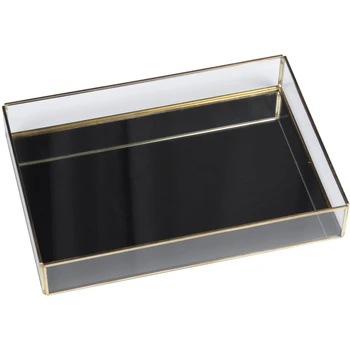 

Nordic Storage Tray Gold Rectangle Glass Makeup Organizer Acrylic Vintage Plate for Dessert Jewelry Display Home Decor
