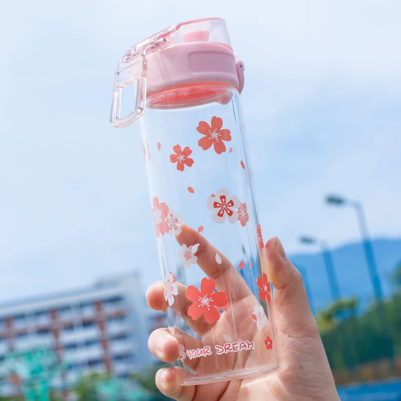 Kawaii Sakura стеклянная бутылка для воды портативная герметичная фотобутылка девушек