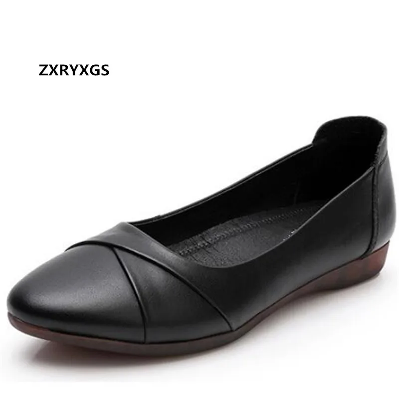

Promotion 2022 New Spring Women Black Shoes Soft Sole Comfortable Shoes Soft Genuine Leather Flat Shoes Women Shoes Large Size