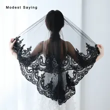 Готический Черный 1,5 метров расшитая блестками кружевная свадебная вуаль без гребня Формальные женские Локоть Длина свадебная вуаль свадебные аксессуары