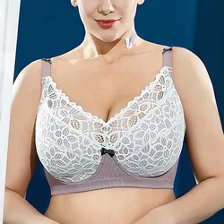FAKUNTN Plus Size Bras For Women Full Coverage Non-Padded Bralette Soft Cups Lace Up Embroidery Minimizer Sexy Underwear