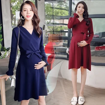 

Fashion Maternity Nursing Sweater Dress Knitted Breastfeeding Sweaters Dresses Elegant High Waist Pregnancy Dress Vestidos