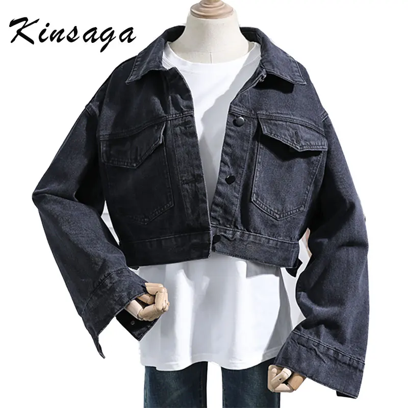 Женский однобортный пиджак Kinsaga черный с длинным рукавом джинсы для мам на весну |