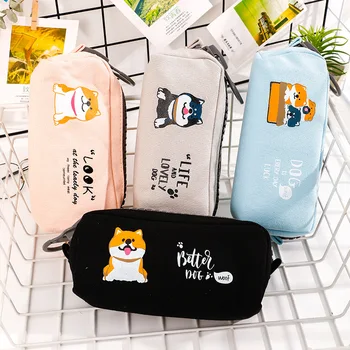 

Cartoon Big Zipper Dog Pencil Case Large capacity Canvas School Pencil Bag pen Pouch School Supplies Stationery gift