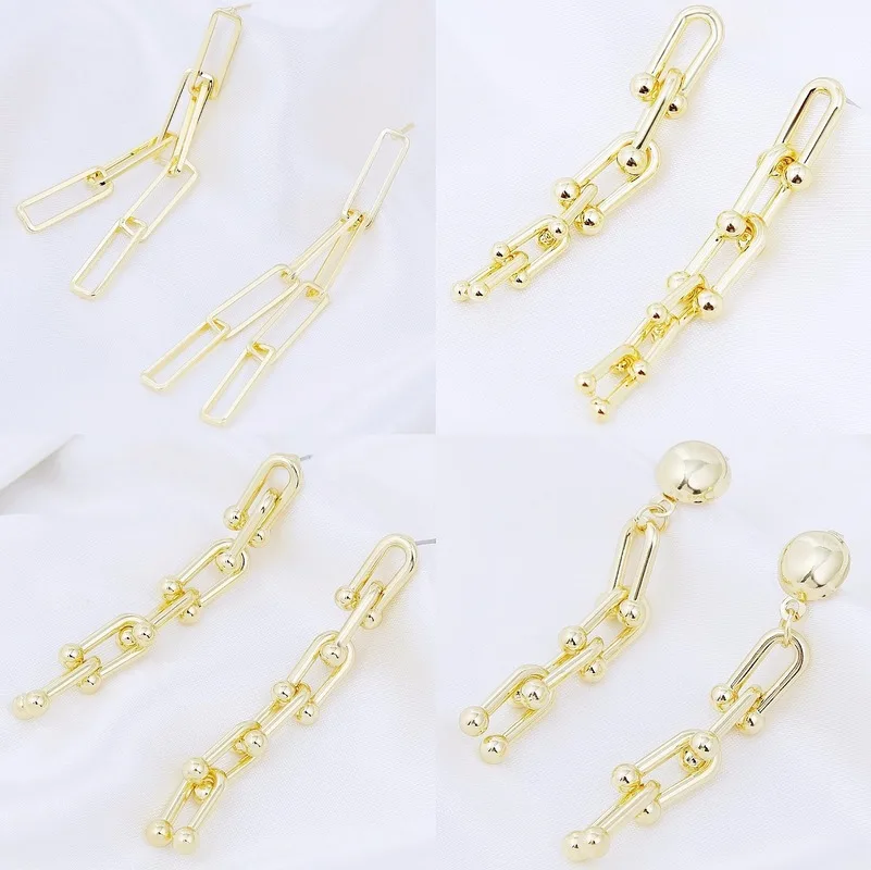 

Personality geometric Korean hot style cool wind earrings with gold-plated chain earrings simple