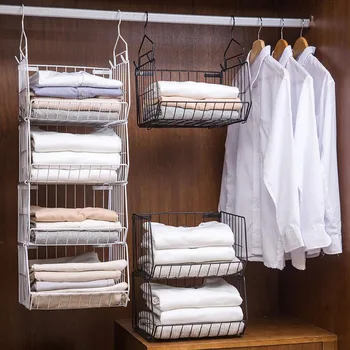 

Wardrobe Storage Basket Wrought Iron Organization Dormitory Layered Finishing Holders Laundry Basket Cosmetics Organization