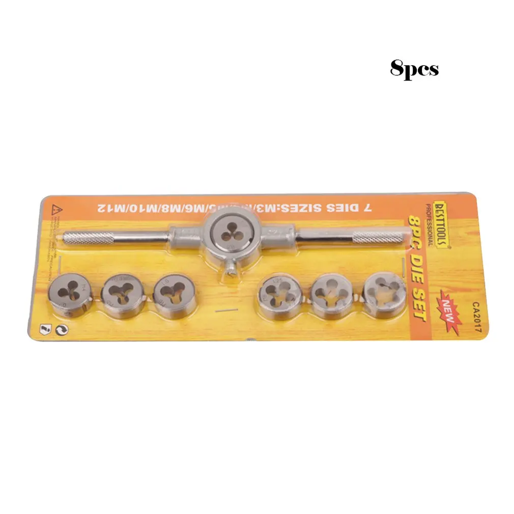

8pcs/set Metric Hss Circular Tap Die Set M3 M4 M5 M6 M8 M10 M12 Screw Thread Plugs Taps with Wrench Broaching Hand Tools Set