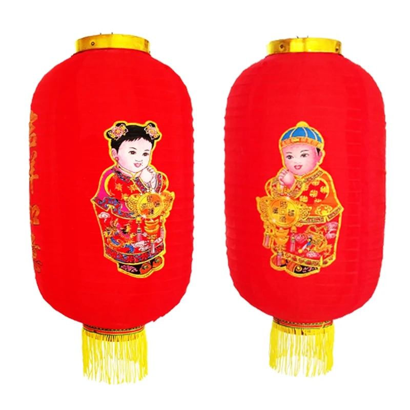 

8inch chinese new year red lantern wax gourd japanese lantern Folding household decoration festive boy and girl dance lantern