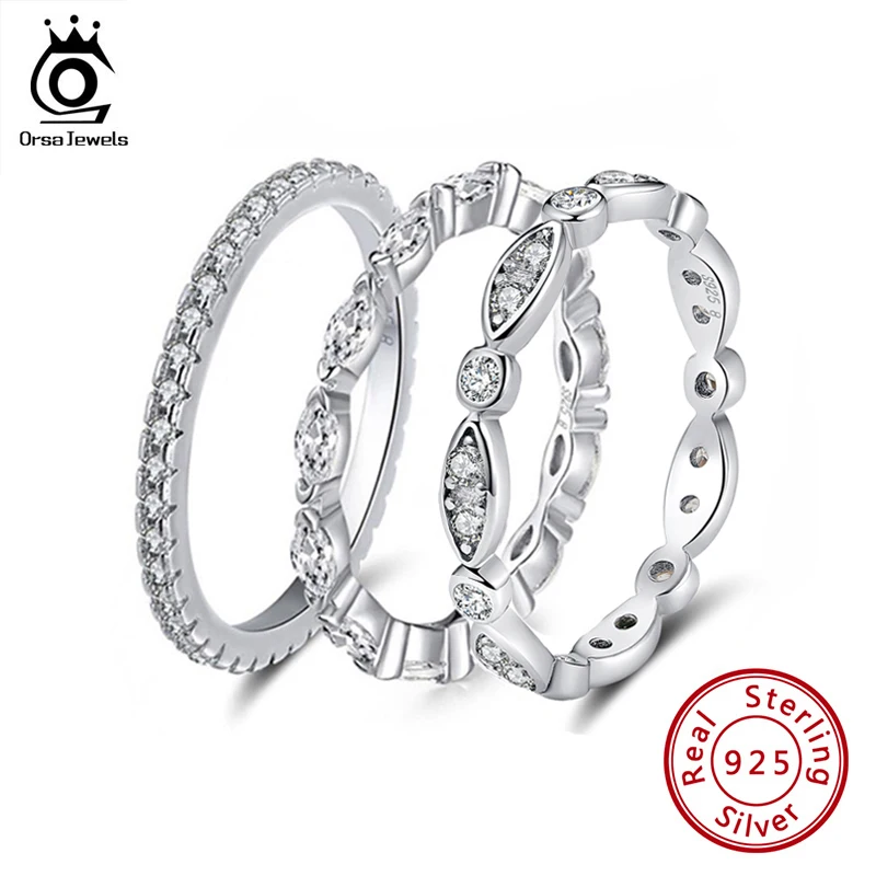 ORSA JEWELS 100% Твердое Серебро 925 пробы женские кольца AAA CZ Marquise Cut Eternity Свадебные