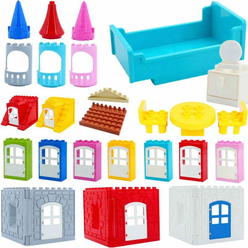 Совместим с Duplo большие строительные блоки частиц дверь окно кровать DIY