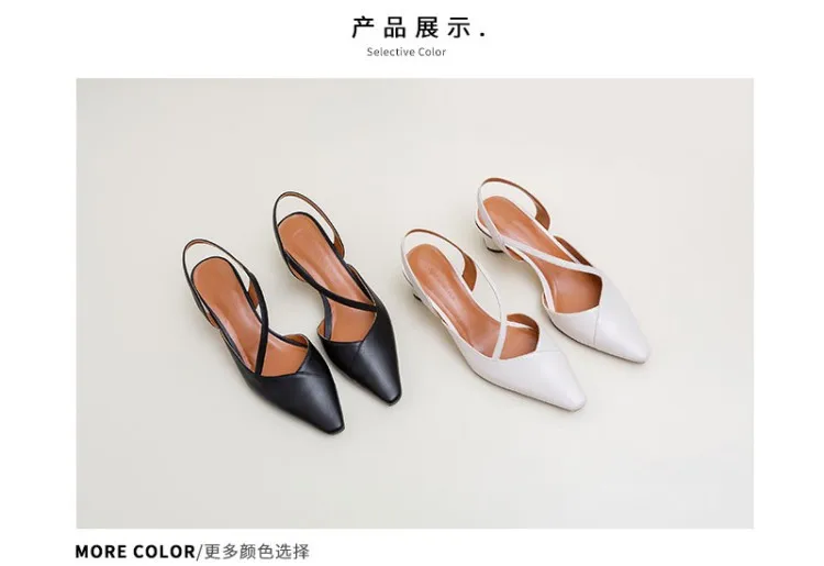 

Graceful Versatile WOMEN'S Shoes 2020 Spring And Summer Genuine Leather Pointed Toe Chunky Heel High Heel Shoes Closed-toe-Style