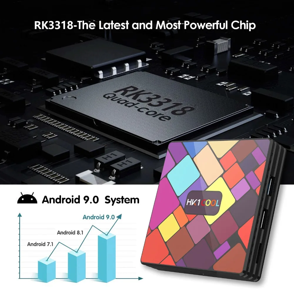 Новое поступление продукты HK1 круто с двумя камерами, процессор Rockchip RK3318 4 ядра 2/4GB 16 GB/32/64 ГБ двухполосный Wi-Fi 4k со сверхвысоким разрешением Ultra Hd, Android TV Box 4k HK1COOL