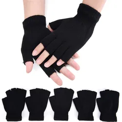 Black Short Half Finger Fingerless Wool Knit Wrist Glove Winter Warm Workout For Women And Men 2021 New Fashion