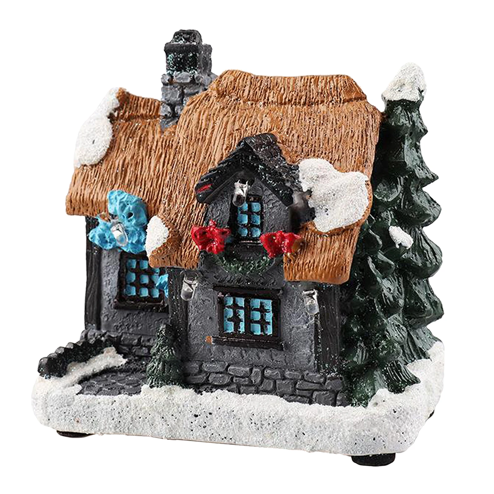 Resin Christmas Village House with Warm LED Light Holiday Gift Xmas Decoration House Tree Display Platform Rustic Snow Country Resin Christmas Village House with Warm LED Light Holiday Gift Xmas Decoration House Tree Display Platform Rustic Snow Country