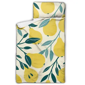 

Yellow Pear Fruit And Leaves Nap Mat with Pillow for Toddler Boys and Girls for Daycare and Preschool Sleepovers and Travels