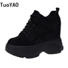 Women Sneakers Mesh Casual Platform Trainers Black Shoes 11CM Heels Autumn Wedges Breathable Woman Height Increasing Shoes New ► Photo 1/6