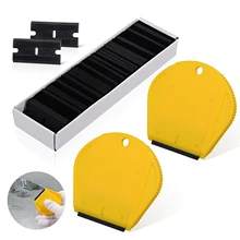 EHDIS 2 шт. Удобная автомобильная наклейка бритвенный скребок+ 100 шт. пластиковое лезвие для окон инструмент для удаления клея обертывание пленка для укладки очищающий скребок