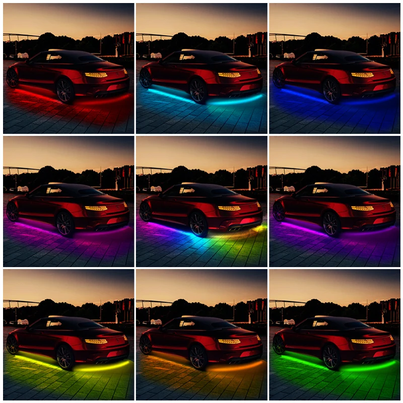 Droom Kleur Led Strip Verlichting Auto Underglow Neon Accent Kit Waterdichte Buitenkant Auto Chasing Strip Bluetooth-compatibel -