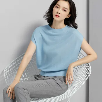 

Summer Fashion Girl Ice Silk Knitted Sweater Loose Short Sleeve Thin Korean Women Pullover Oversized Sweaters Office Knitwear
