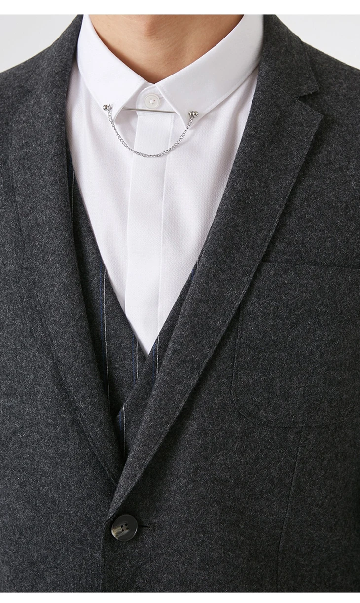 Отборный мужской шерстяной классический блейзер шерстяной деловой Повседневный вязаный пиджак одежда S | 419108503