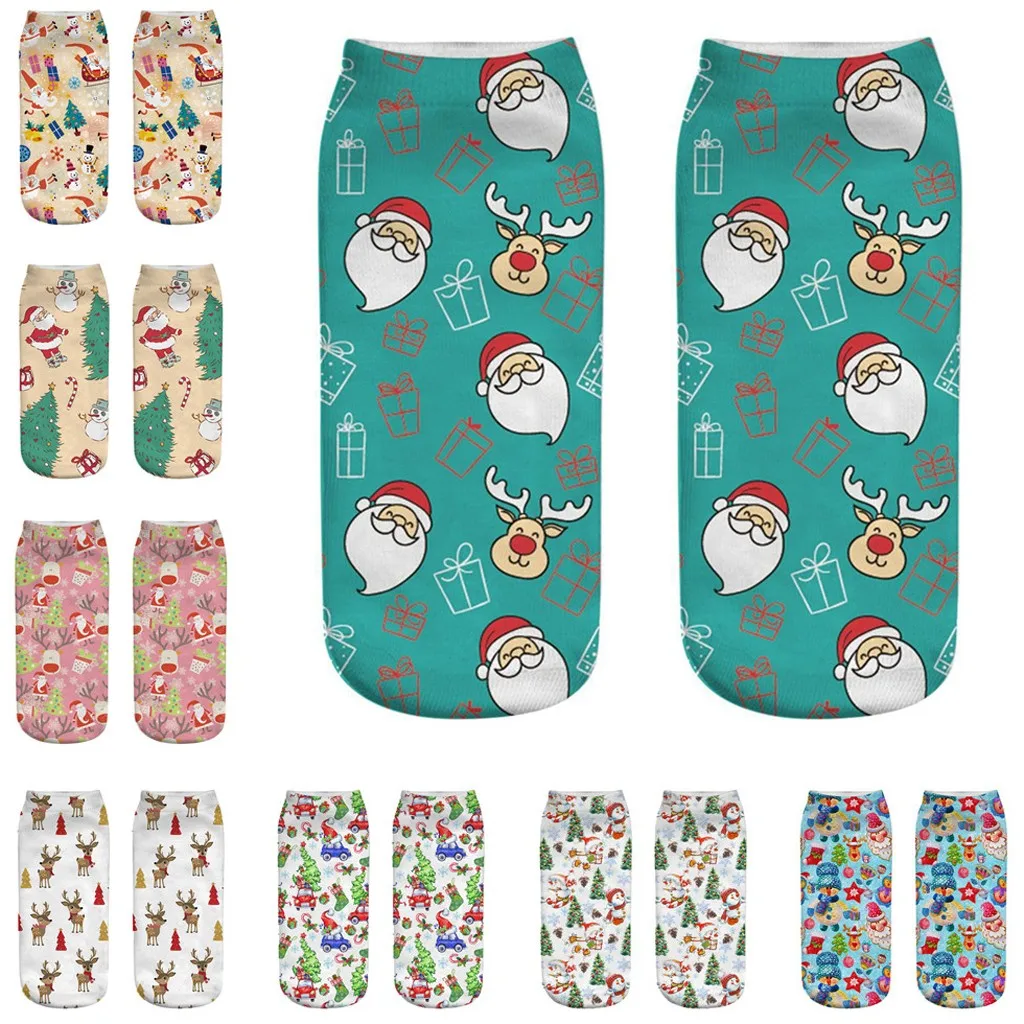 Женские 3D забавные носки, рождественские носки с принтом Санта Клауса, необычные красивые короткие носки с принтом, с Рождеством